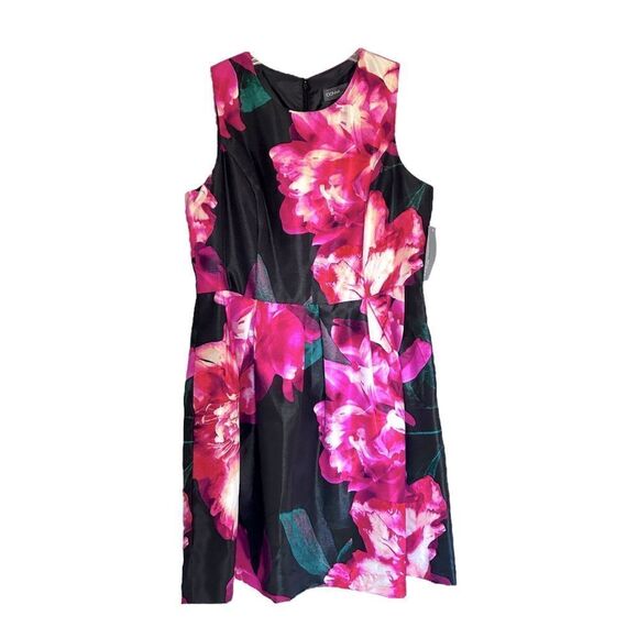NEW Donna Rico Dress Floral Shantung Fit & Flare Satin Sleeveless Womens 14 - Picture 2 of 8
